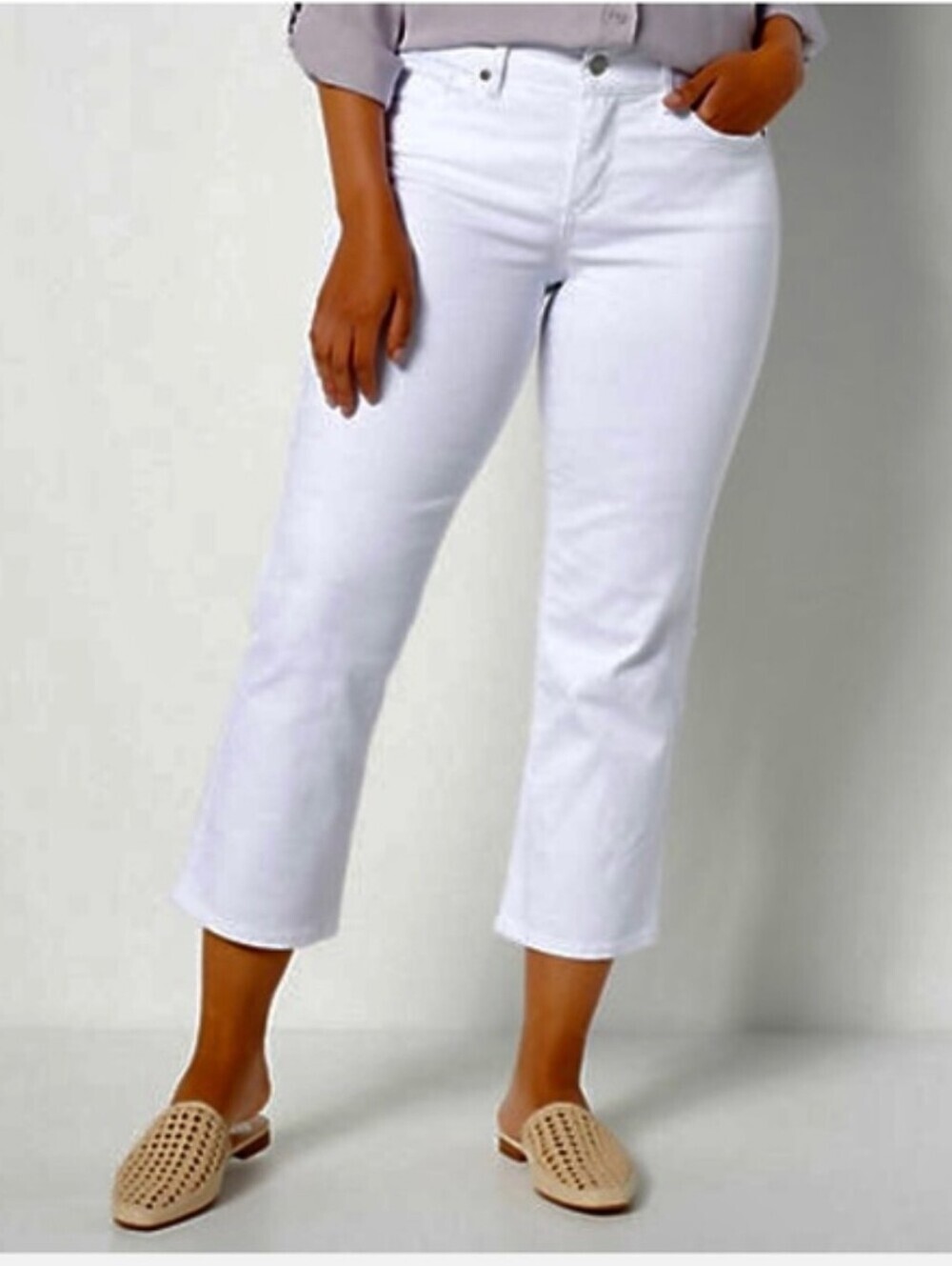 New NYDJ Marilyn Straight Cropped Jeans Sz 16 White Lift Tuck Slimming Stretch